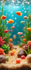 Colorful Underwater Scene with Fish and Vibrant Aquatic Plants