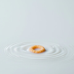 A single cereal loop floating above a milk ripple