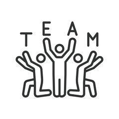 Obraz premium Team, icon in line design. Team, collaboration, group, cooperation, unity, support, synergy on white background vector. Team editable stroke icon