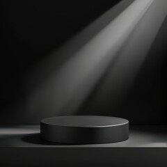 Simple podium with smooth lines on a sleek black stage, soft shadows and minimal lighting for an upscale presentation