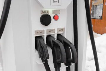 A close-up of a real electric vehicle charging station.