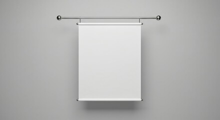 A blank hanging scroll on a wall with a metallic rod, ideal for artwork, calligraphy, or presentations. A minimalistic and modern design for creative or decorative use.