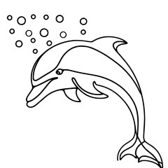 One continuous line drawing of a dolphin jumping. Simple Dolphin line art vector illustration.