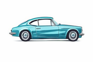 the AI Image Generator, Vintage Blue Classic Car Illustration with Retro