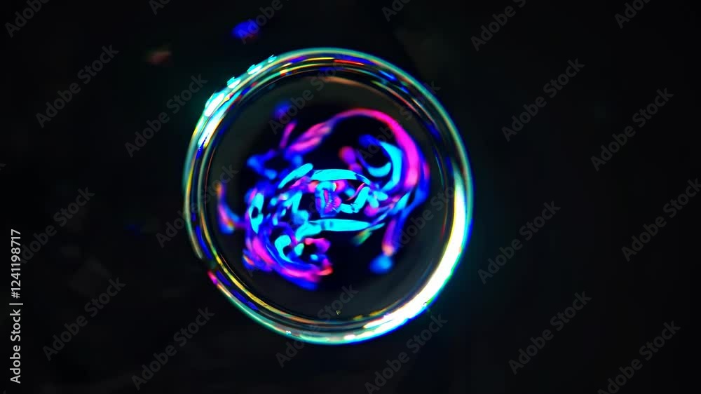 Poster colorful swirling patterns in a soap bubble illuminated against a dark backdrop create an enchanting