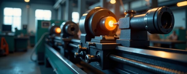 Naklejka premium Industrial lathe machine with modern digital controls and programmable settings, engineering, metalworking, tooling