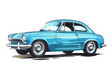 Obraz premium the AI Image Generator, Vintage Blue Classic Car Illustration with Retro