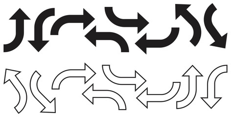 Assorted Curved and Bent Arrow Designs. Isolated On Transparent Background.