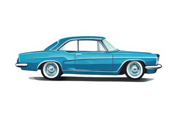 the AI Image Generator, Vintage Blue Classic Car Illustration with Retro