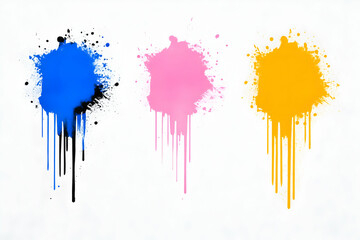 Fototapeta premium Vibrant Color Splashes, Abstract Paint Drips on White Canvas, Showing Creative Expression Through Bold Hues and Dynamic Movement.