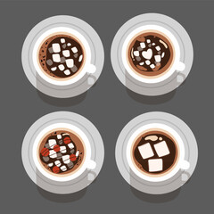 hot chocolate with various marshmallows vector set