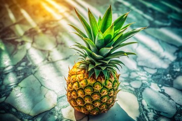 Fototapeta premium Ripe Pineapple Top View, Summer Fruit, Vegan, Organic, Tropical