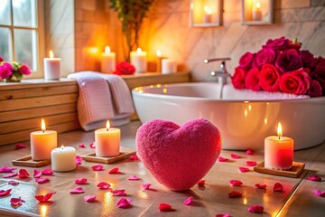 Romantic Valentine's Day Bath Set: Luxury Spa Products in a Chic Bathroom
