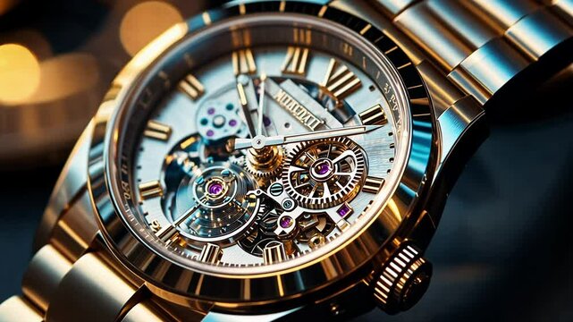 Intricate details of a luxury watch revealing its beautiful internal mechanisms and craftsmanship