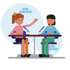 Two Female Podcasters Discussing Current Events