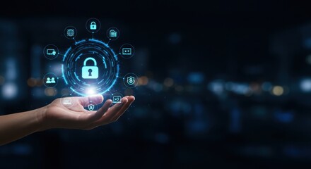 Hand Presenting Cyber Security Lock Icon