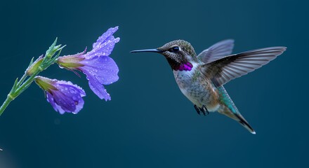 Fototapeta premium Hummingbird and Purple Flower: A Moment of Serenity