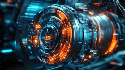 Fototapeta premium Futuristic Technology Close up of a Glowing Sci Fi Engine or Machine Component