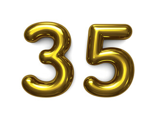 Naklejka premium 3d golden number 35 isolated without glitter background