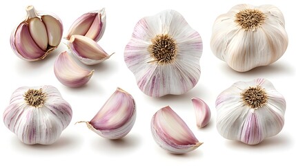 Fototapeta premium Fresh Garlic Bulbs and Cloves for Culinary Use and Healthy Dishes