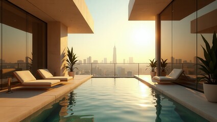 Fototapeta premium Futuristic design of modern Balcony On a Sunny day, cinematic photography