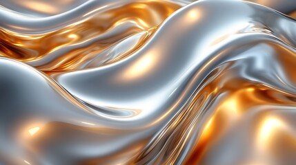 Obraz premium Mesmerizing Silver and Golden Liquid Metal Waves Background with a Unique Tilt-Shift Effect for Stunning Abstract Art Creations