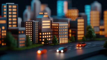Autonomous vehicles navigating seamlessly in a vibrant, datadriven cityscape
