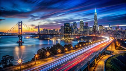 Fototapeta premium San Francisco Cityscape at Night - Long Exposure Photography