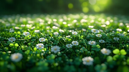 Stunning Miniature 3D Fields Featuring Cheerful Dandelions and Delicate Clovers in Rich Green Borders