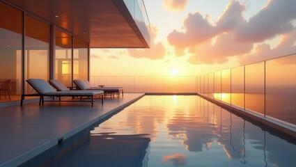 Fototapeta premium Futuristic design of modern Balcony at Golden Hour, cinematic photography