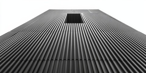 A black and white photo of a building with a lot of lines , isolated on white background,  , copy space for text,