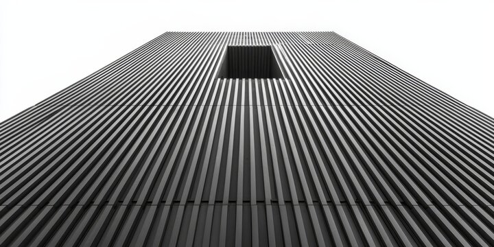 Fototapeta A black and white photo of a building with a lot of lines , isolated on white background,  , copy space for text,