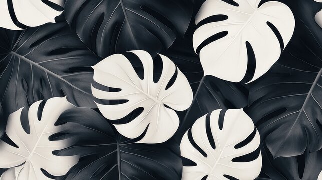 Monochrome tropical leaves with intricate vein details offering a modern and sophisticated botanical design
