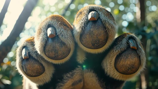 Close up of a giant tiger paw showcasing impressive claws and fur texture in a natural habitat