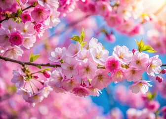 Obraz premium Spring Blossoms: Pink Cherry Tree Branches in Full Bloom, Copy Space