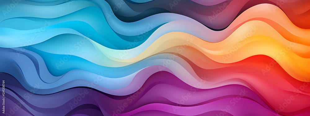 Poster vibrant multicolored wavy layers create dynamic abstract background with fluid gradient motion effec