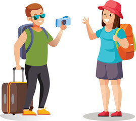 Friendly Tourists Taking a Photo of Each Other on Vacation