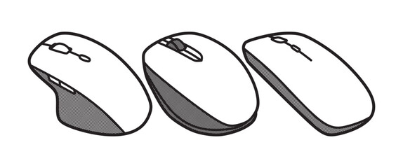 three black and white computer mouse images line art