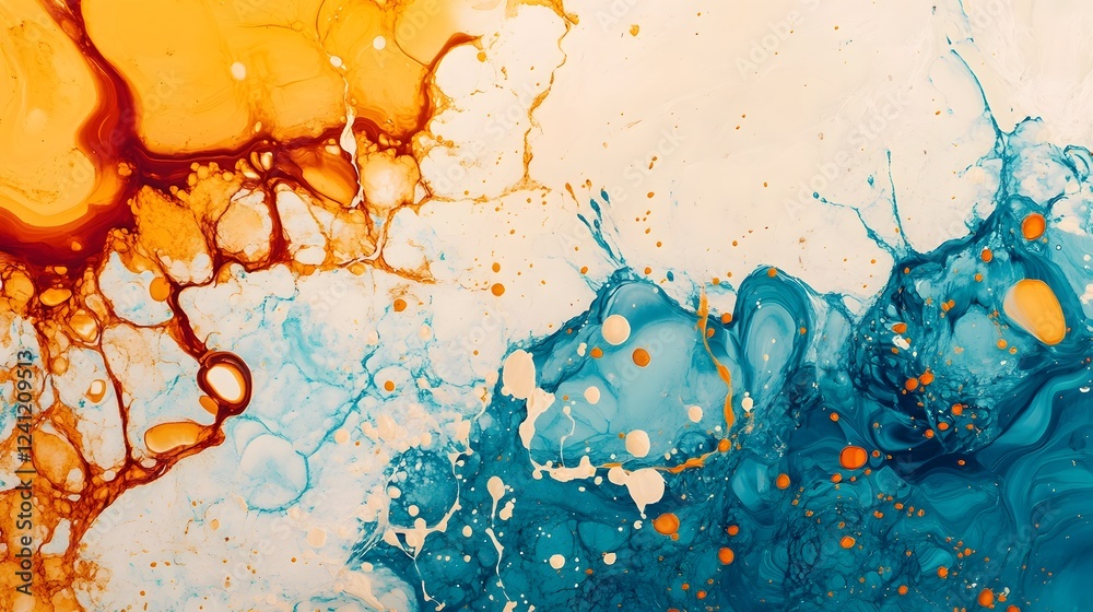 Wall mural energetic splash of abstract fluid shapes and vibrant colors symbolizing movement and dynamism