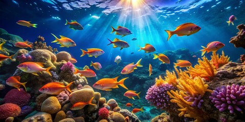Fototapeta premium Vibrant Underwater Scene with Colorful Coral Reef and Fish