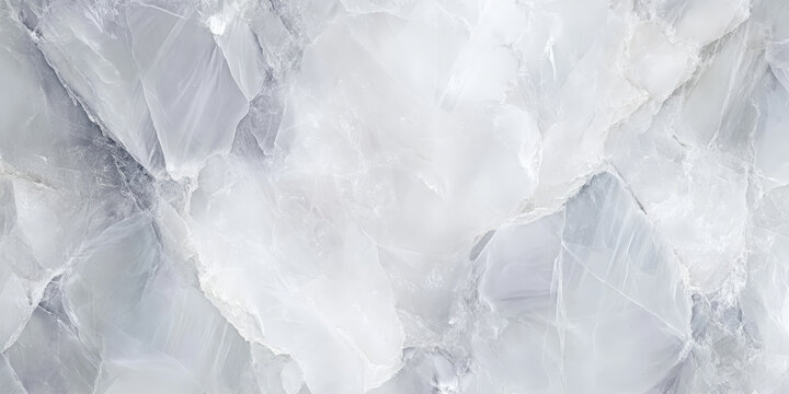 Crystal-clear quartz marble background with transparent and pearlescent veins, luminous and ethereal.