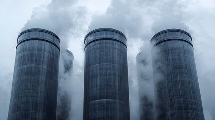Towering Industrial Distillation Columns in a Water Treatment Facility