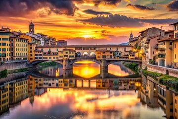 Obraz premium Stunning Sunset over Ponte Vecchio, Florence, Italy