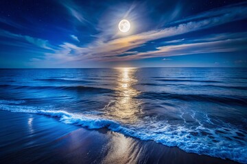 Obraz premium Serene Night Moonlit Sea Aerial View - Dramatic Ocean Landscape Photography