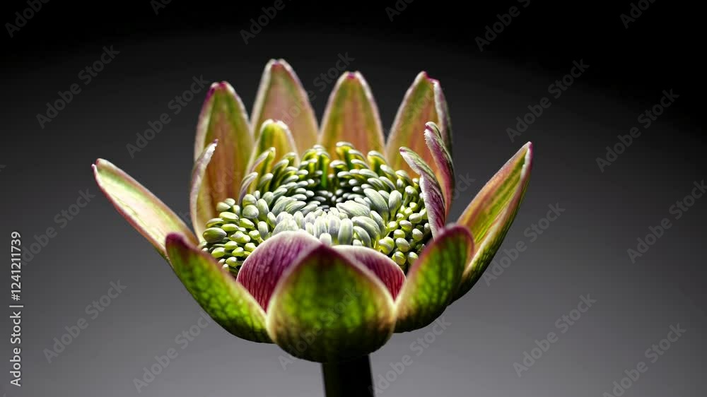 Poster Close-up look at a unique plant bud revealing its intricate patterns in soft lighting