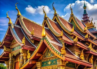 Fototapeta premium Stunning View of Wat Buppharam Temple's Intricate Thai Roof in Chiang Mai