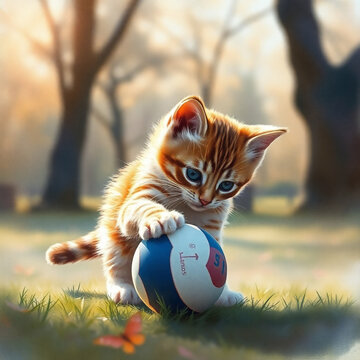 Small Kitten Playing With Ball