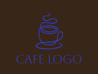 Minimalist modern café logo featuring a sleek coffee cup with elegant rising steam, designed for a stylish and contemporary coffee shop brand