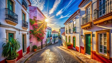 Obraz premium Surreal Algarve Street Scene: Dreamlike Portuguese Architecture & Vibrant Colors