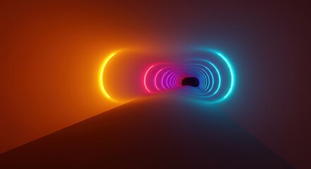 Obraz premium Vibrant Neon Tunnel with Colorful Rings - 3D Render